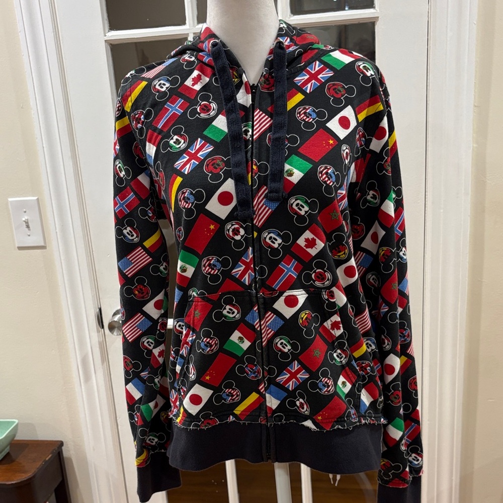 Disney Black Flag Print Zip-Up Hoodie Jacket - Women. Size L